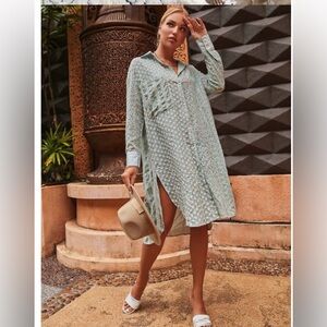 Zara Blogger Fav Embroidered Eyelet Patchwork Button Front Shirt Dress Size XS